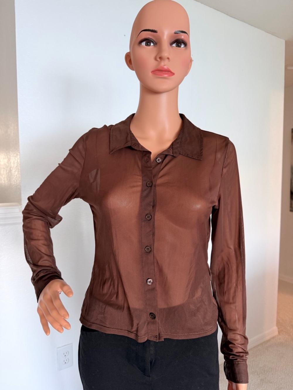 H&M Brown Semi-Sheer Button-Down Shirt